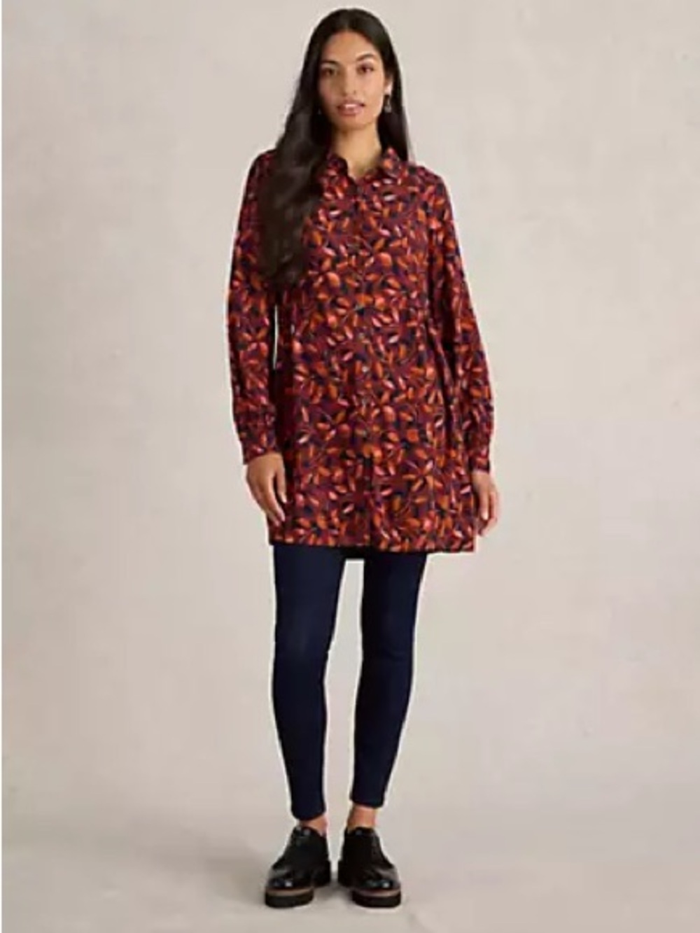 White Stuff Farley Long Sleeve Button Front Tunic Botanical Foliage Print
